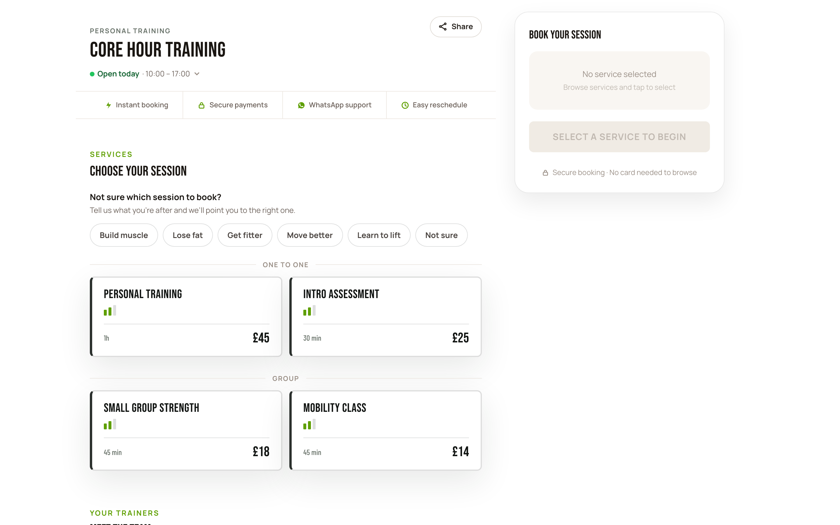 The Agendaly booking page for a fitness business