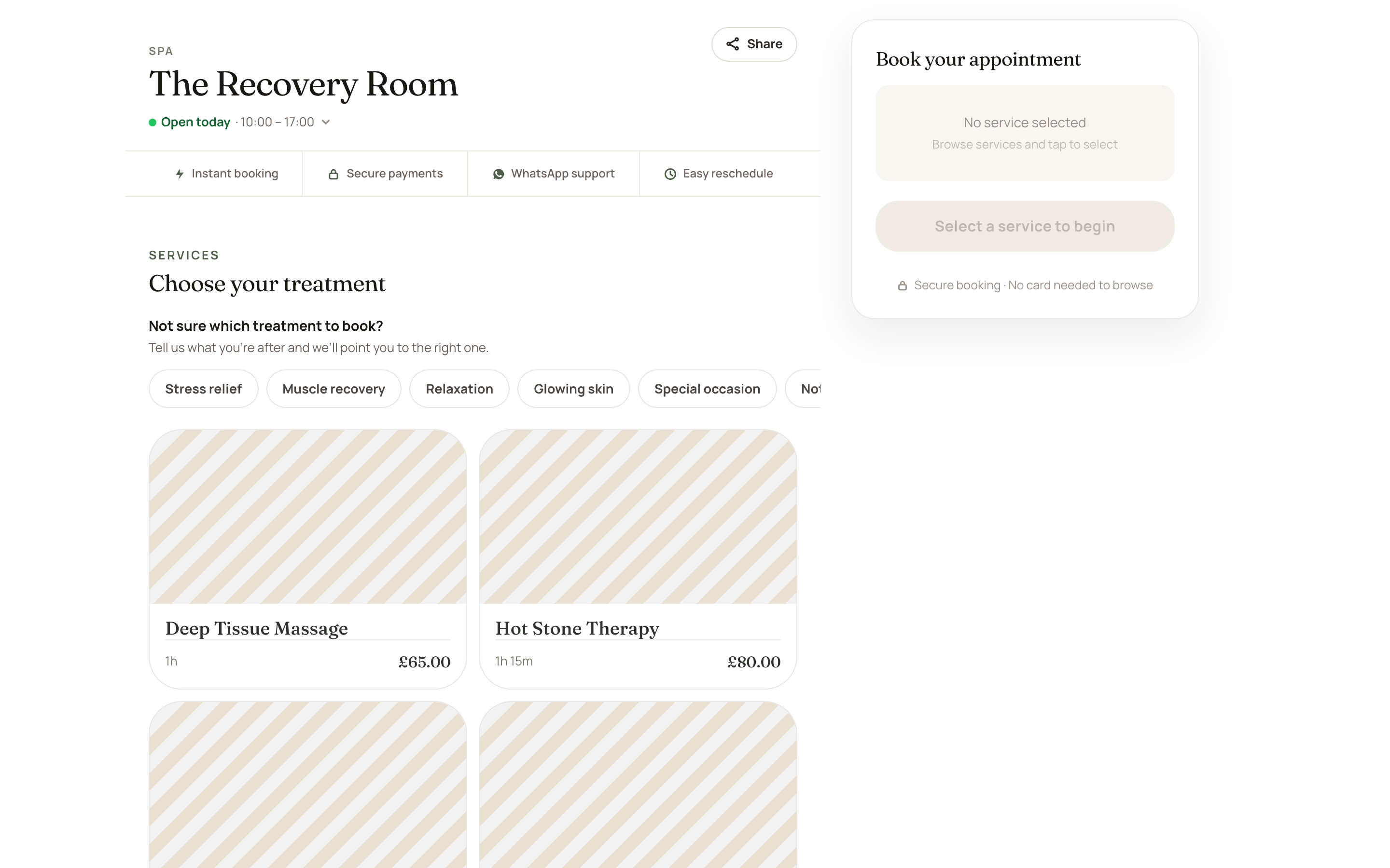 The Agendaly booking page for a wellness business